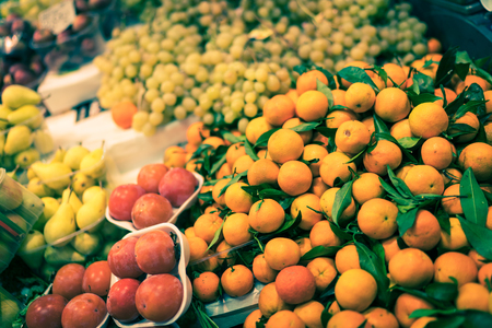 Oranges in a market stall in Florence.の写真素材