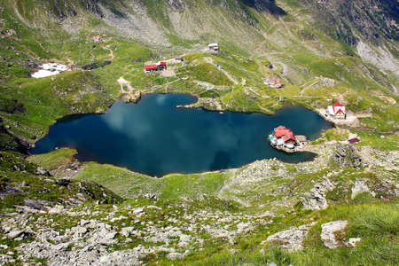 lake Balea viewd from top of mountain range