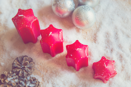 Advent candles and Christmas decorationsの写真素材
