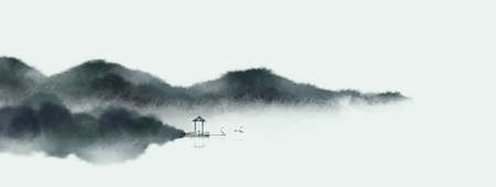 Black Chinese ink painting, Oriental classical paintingの写真素材