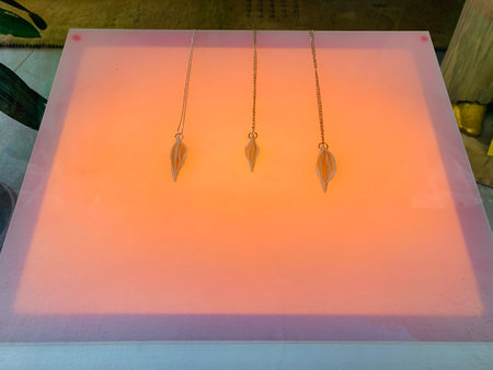 Unusual designer jewelry in a shop windowの写真素材