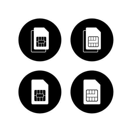 Sim card icons set vector. Mobile slot icon. Mobile cellular phone sim card chip. dual simのイラスト素材
