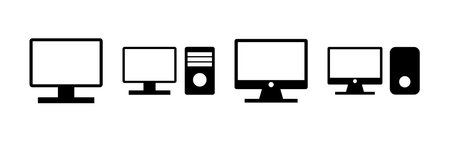 Computer icons set. PC Icon vector. Computer monitor icon. Flat PC symbolのイラスト素材