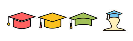 Education icons set vector. Graduation cap icon. Graduate. Students capのイラスト素材