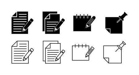 Set of Note icons. Taking note icon vector. Edit line icon. Document write. Content writingのイラスト素材