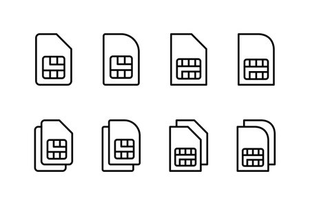 Sim card icon vector isolated on white background. Mobile slot icon. Mobile cellular phone sim card chip.のイラスト素材