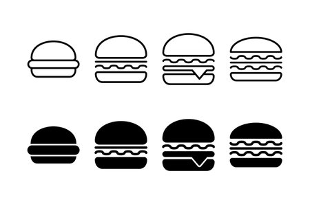 Hamburger icon vector isolated on white background. Burger and hamburger icon. Fast food vector iconのイラスト素材