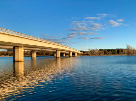 A bridge over the lake, Commonwealth Avenue Bridge, Canberra Australiaの写真素材