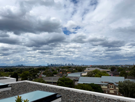 sydney city CBD skyscrapers with heavy cloudy overcastの写真素材