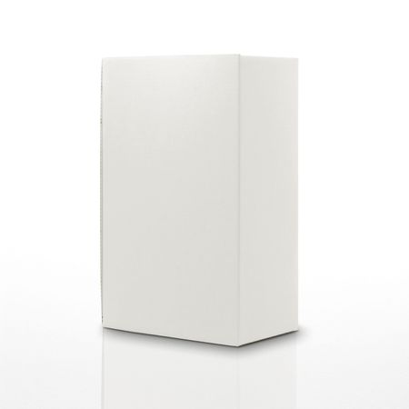 blank carton box isolated on white grey background with reflectionの写真素材