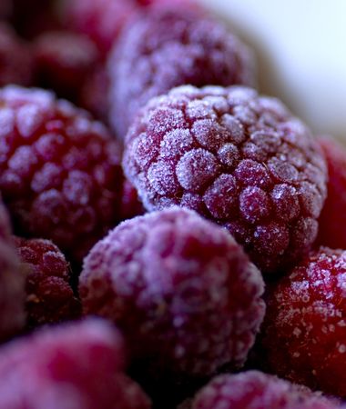 frozen fruits - fresh Raspberries in the freezer, vertical pictureの写真素材