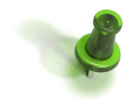 green plastic pushpin isolated on a white background, top viewの写真素材