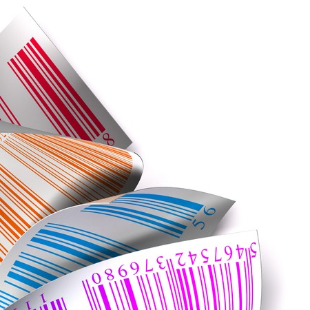 barcodes stickers with differents colours over a white backgroundの写真素材