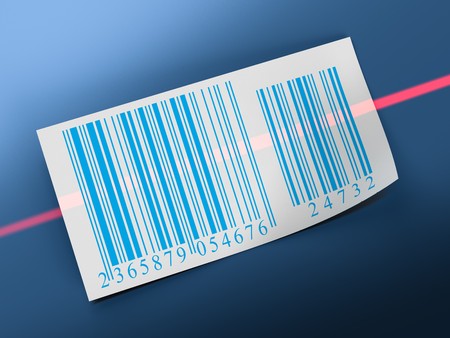 barcodes stickers and laser beam over a dark blue background