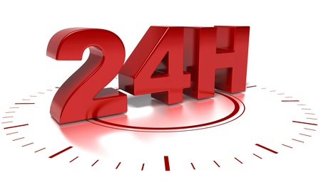 24H text over white background with clockの写真素材