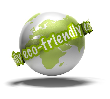 eco friendly writen around the earth, image 3d isolated over a white backgroundの写真素材