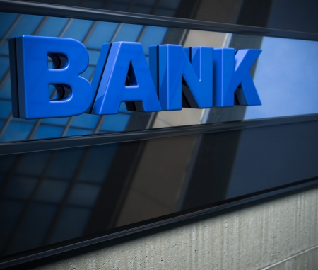 3D bank sign on a facadeの写真素材