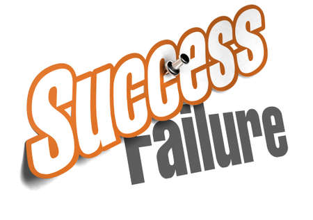 orange success sticker over failure word, image is isolated over white background