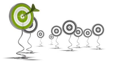 targets mouted on pedestal, there is a green target on the foreground and grey ones at the backgroundの写真素材