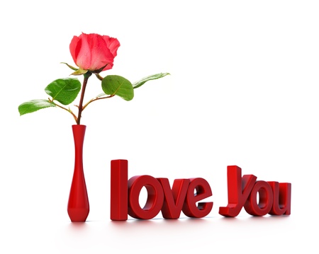 I love you message with a pink rose, Love cardの写真素材