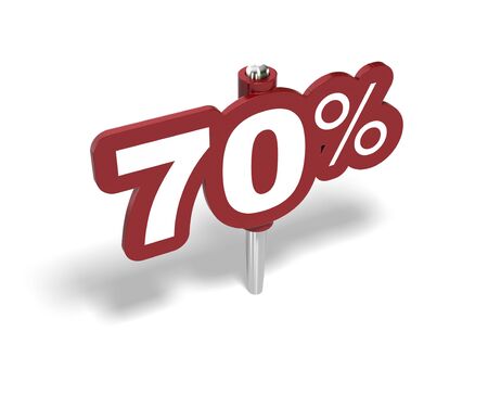 seventy percent red sign over a white backgroundの写真素材