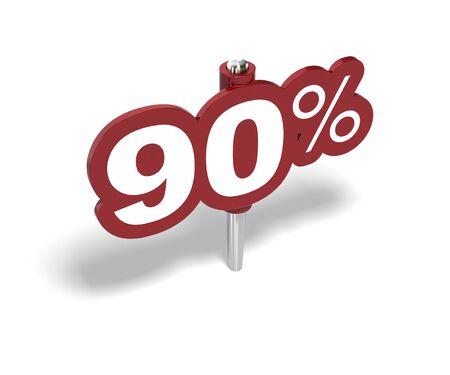 ninety percent red sign over a white backgroundの写真素材