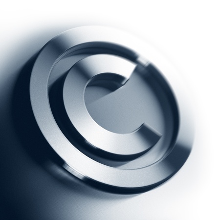 metal copyright symbol onto a white background square image with blur, border of a pageの写真素材