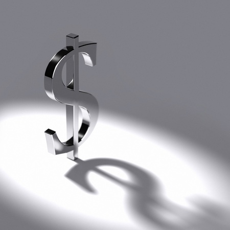 dollar figure or symbol onto a grey background with light effect and shadowの写真素材