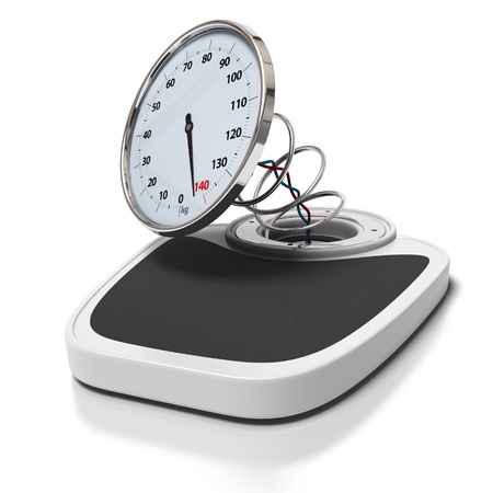 broken bathroom scales over a white background -  overweight concept - square imagesの写真素材