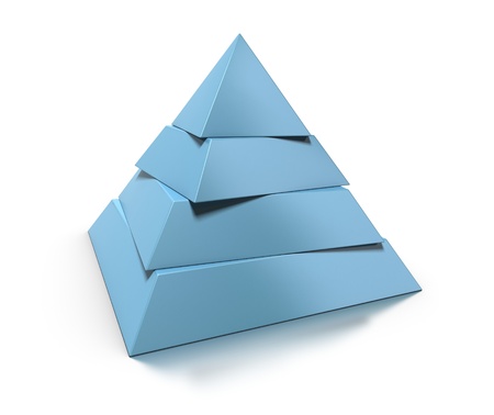 3d pyramid, four levels over white background with glossy reflection and shadowの写真素材
