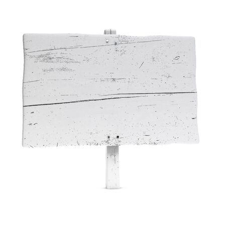 blank wooden sign painted using white color, large size, white background with nailsの写真素材