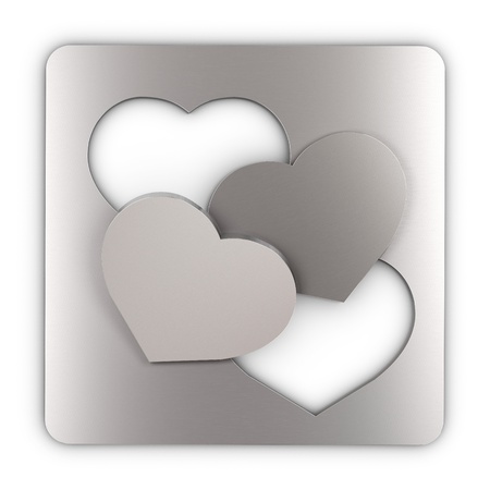 two heart cut into a sheet metal and and laid one over the other, square image  concept of loveの写真素材