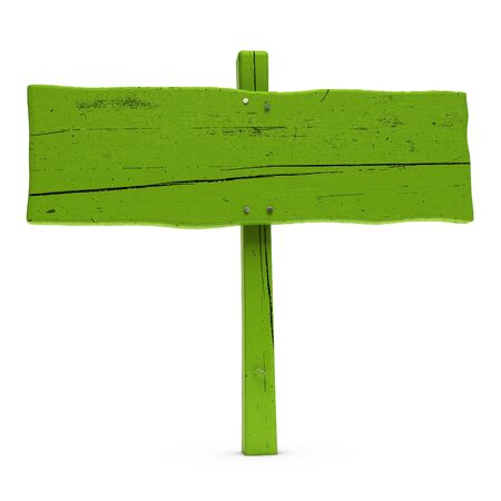 old horizontal wooden green sign over white background with nailsの写真素材