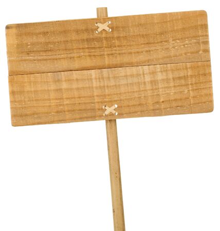 wooden sign isolated over white background, with baboo postの写真素材