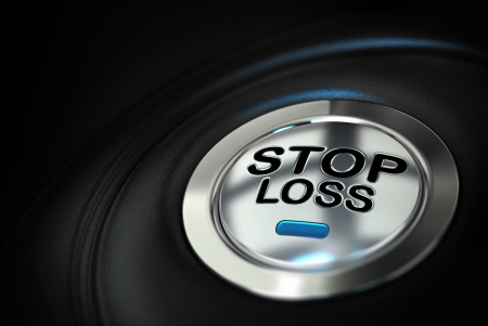 stop loss button with blue led over black background, finance concept