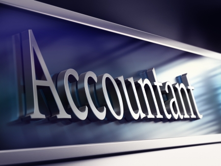 word accountant written onto a company plaque, perspective view, blue tones and blur effect の写真素材