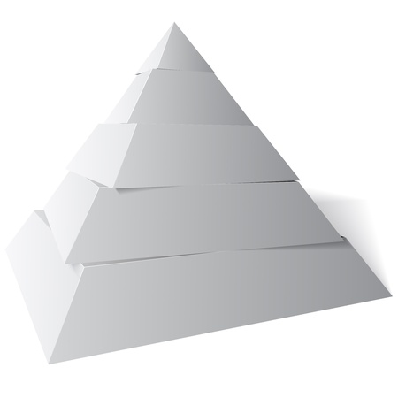 Five level pyramid shape, The vector illustration is white and grey with a shadow on the floorのイラスト素材