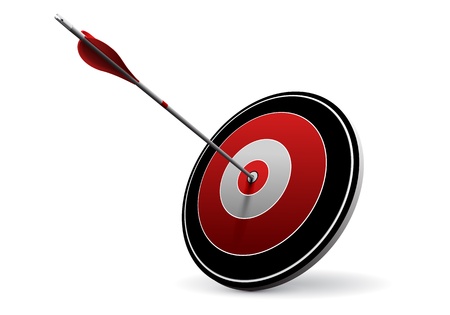 One arrow hitting the center of a red target  Vector image over white  Modern design for business or marketing purpose のイラスト素材