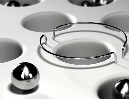 Hole protected with wire guard and chrome balls - Abstract schematic 3D render concept image suitable for conceptual illustration of secure area の写真素材