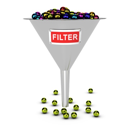 One funnel with colorful balls, white background  Conceptual image suitable for web content filter concept  の写真素材