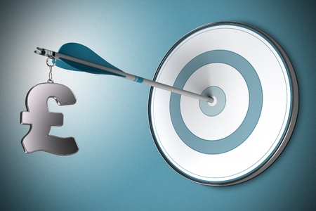 One Pound symbol fixed on an arrow の写真素材