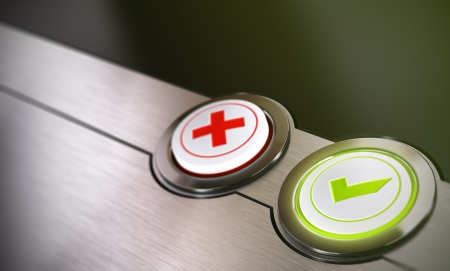 Validation buttons system with true or false options with green light and blur effect 