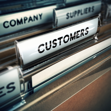 Folder tab with focus on the the word customer  Business or clients base concept image with blur effect の写真素材