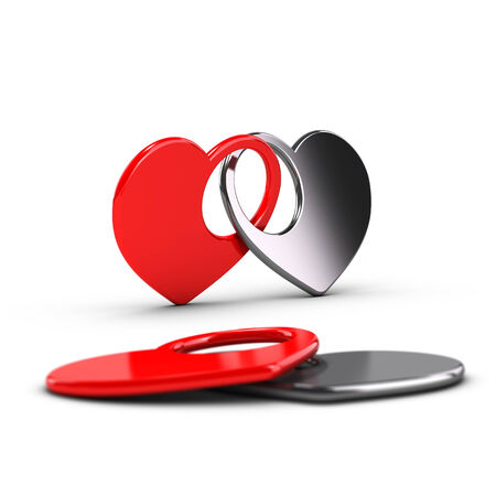 Union or Wedding concept, two conceptual heart shapes over white background, Valentine card の写真素材