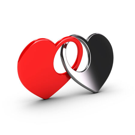 Union or Wedding concept, two conceptual heart shapes over white background, Valentine card の写真素材