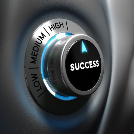 Success selector button with blue and grey tones  Conceptual 3D render image with depth of field blur effect  Concept suitable for successful business or motivationの写真素材