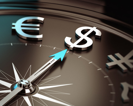Compass with needle pointing dollar symbol with blur effect  Illustration of US safe heaven currency and investment solutions の写真素材