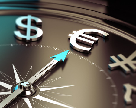 Compass with needle pointing Euro symbol with blur effect  Illustration symbol of investment solutions の写真素材