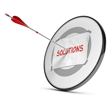 One target and one arrow hitting the center, 3D render over white background  Illustration of consulting in business or marketing の写真素材