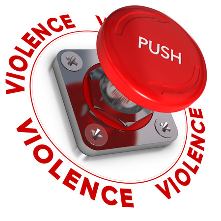 Emergency button wit the word violence around it over white background  Conceptual illustration of domestic violences の写真素材